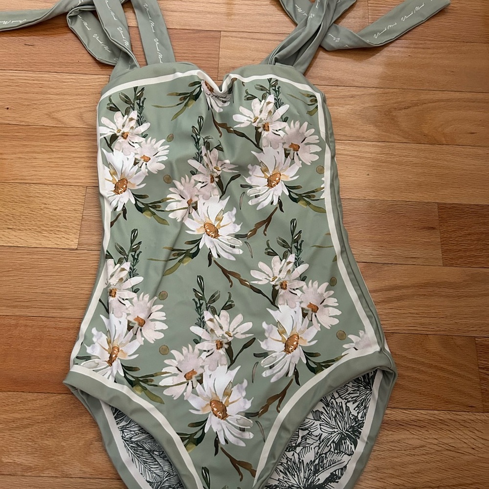 New 2 ways 2 sides Green Floral One Piece Swimsuit